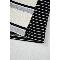 Black Stripe Colorblock Knit Henley Collar Shift Long Sleeve Mini Dress - M thumbnail