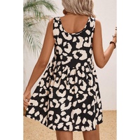 Black Leopard Print U Neck Sleeveless High Waist Dress - M thumbnail