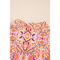 Khaki Abstract Printed Long Sleeve Tied Neckline Mini Dress - L thumbnail