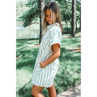 Mint Green St Patricks Striped Wide Short Sleeve Shift Mini Shirt Dress - L thumbnail