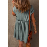 Mist Green Frilled Gathered Seam Round Neck T Shirt Dress - S thumbnail