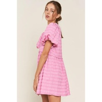 Bonbon Textured Bubble Sleeve High Waist Mini Dress - L thumbnail