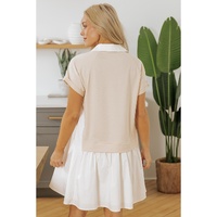 Jet Stream Shirt Collar Buttoned Patchwork Short Sleeve Mini Dress - L thumbnail