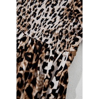 Brown Leopard Print Bubble Sleeve Square Neck Maxi Dress - L thumbnail