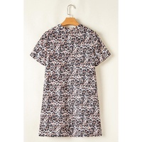 Brown Leopard Print Crew Neck Shift Short T Shirt Dress - L thumbnail