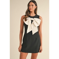 Black Contrast Bowknot Applique Crew Neck Sleeveless Mini Dress - S thumbnail