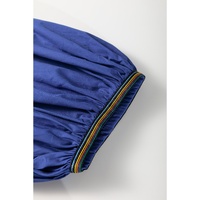 Bluing Colorful Striped Trim Puff Sleeve Pleated Mini Dress - L thumbnail