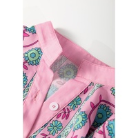 Pink Floral Shirred Puff Sleeve Buttoned Front Midi Dress with Sash - L thumbnail