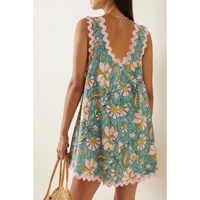 Sky Blue Floral Ricrac Trim V Neck Shift Mini Tank Dress - XL thumbnail