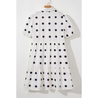 White Polka Dot Print Short Sleeve Collar Buttoned Tiered Babydoll Dress - L thumbnail