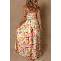 Orange Abstract Print Spaghetti Strap Piping Detail Maxi Dres - L thumbnail