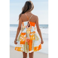 Orange Seashell Patchwork Print Self-tie Flowy Sundress - XL thumbnail