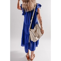 Bluing Ruffled Short Sleeve Collared V Neck Tiered Midi Dress - L thumbnail