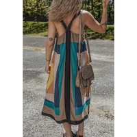 Brown Retro Geometric Printed Y Back Sleeveless Dress - L thumbnail