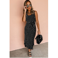 Black Stripe Criss Cross Side Slits Slim Fit Sleeveless Midi Dress - L thumbnail