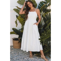 Beige Stripe Spaghetti Strap Pocketed High Waist Maxi Dress - L thumbnail