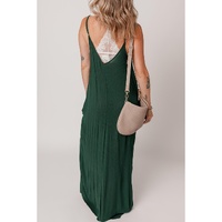 Duffel Green Spaghetti Straps Pocketed Slouchy Maxi Dress - L thumbnail