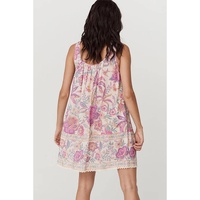Multicolour Floral Print Fringed Tie U Neck Sleeveless Mini Dress - L thumbnail