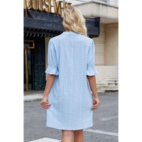 Beau Blue Jacquard Texture Flared Short Sleeve Notched Neck Mini Dress - M thumbnail