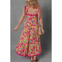 Multicolour Floral Tied Straps Ricrac Trim Maxi Dress - L thumbnail