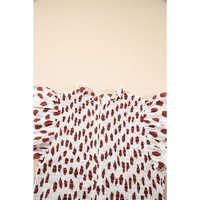 Brown Abstract Printed Flutter Sleeve Smocked Bodice Short Dress - L thumbnail