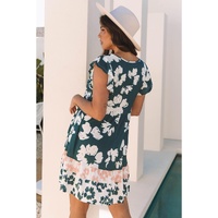 Floral Print Ruffle Sleeve Empire Waist Mini Dress - M thumbnail