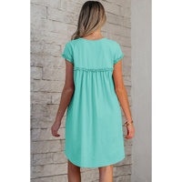 Mint Green Frilled Trim Crew Neck Loose Fit Mini Dress - L thumbnail
