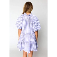 Lavendula Plaid Ruffle Wide Short Sleeve Babydoll Mini Dress - M thumbnail