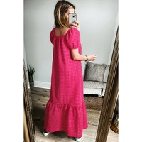 Rose Ginham Check Bubble Sleeve Ruffled Maxi Dress - L thumbnail