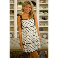 White Bow Knot Color Contrast Trim Knotted Shoulder Mini Dress - L thumbnail