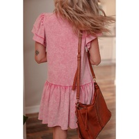 Sachet Pink Mineral Wash Raw Edge Ruffle Mini Dress - S thumbnail