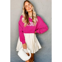 Rose Red Sequin Heart XOXO Graphic Colorblock Patchwork Hem Sweatshirt Dress - L thumbnail