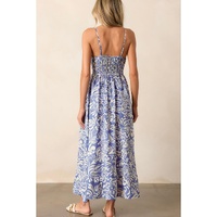 Sky Blue Floral Print Spaghetti Strap High Waist Maxi Dress - L thumbnail