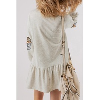 White Sequined Basketball Patched Ruffled Long Sleeve Mini Dress - M thumbnail