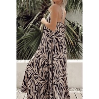 Black Abstract Print Open Back Boho Loose Maxi Sundress - L thumbnail