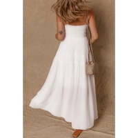 White Spaghetti Straps High Waist Elegant Long Dress - L thumbnail