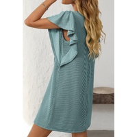 Canton Corded Ruffle Sleeve Crew Neck Shift Dress - S thumbnail