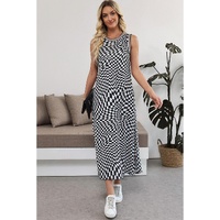 Multicolour Leopard Checkered Double Printed Reversible Sleeveless Long Dress - S thumbnail