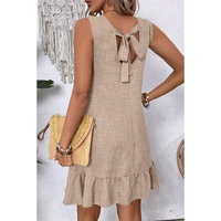 Smoke Gray Knot Scoop Back Ruffle Hem Sleeveless Mini Dress - L thumbnail