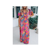 Rose Wrap V Neck Floral Maxi Dress - S thumbnail