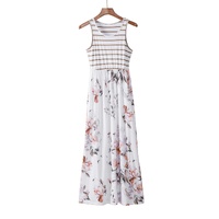 Azura Exchange White Striped Floral Print Sleeveless Maxi Dress with Pocket - L thumbnail