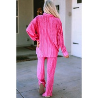 Rose Pleated Long Sleeve Shirt and Wide-Leg Pants Set - XL thumbnail