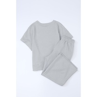 Gray Textured Loose Fit T Shirt and Drawstring Pants Set - 2XL thumbnail