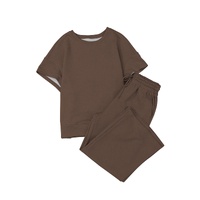 Brown Textured Loose Fit T Shirt and Drawstring Pants Set - XL thumbnail
