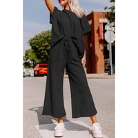 Black Textured Loose Fit T Shirt and Drawstring Pants Set - L thumbnail