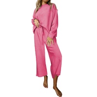 Strawberry Pink Ultra Loose Textured 2pcs Slouchy Outfit - M thumbnail