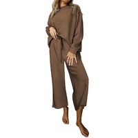 Dark Brown Ultra Loose Textured 2pcs Slouchy Outfit - L thumbnail