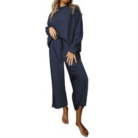 Navy Blue Ultra Loose Textured 2pcs Slouchy Outfit - L thumbnail