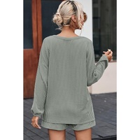 Grass Green Corded V Neck Slouchy Top Pocketed Shorts Set - XL thumbnail
