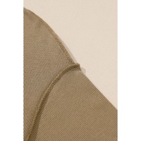 Khaki Exposed Seam Textured Long Sleeve Top Shorts Set - S thumbnail